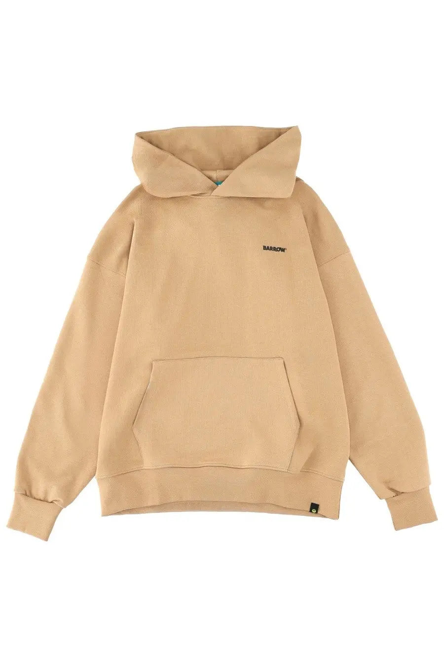 Beige barrow unisex iconic sweatshirt with hood ribbed cuffs and small black logo on chest