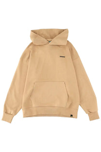 Beige barrow unisex iconic sweatshirt with hood ribbed cuffs and small black logo on chest