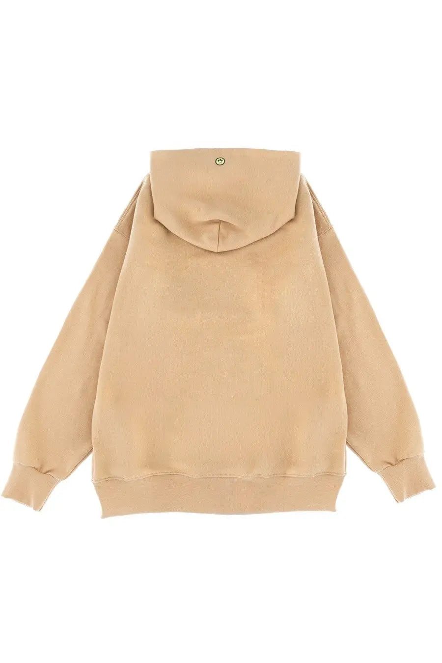 Beige Barrow unisex iconic sweatshirt showing back side with hood and small circular logo on the back of the hood