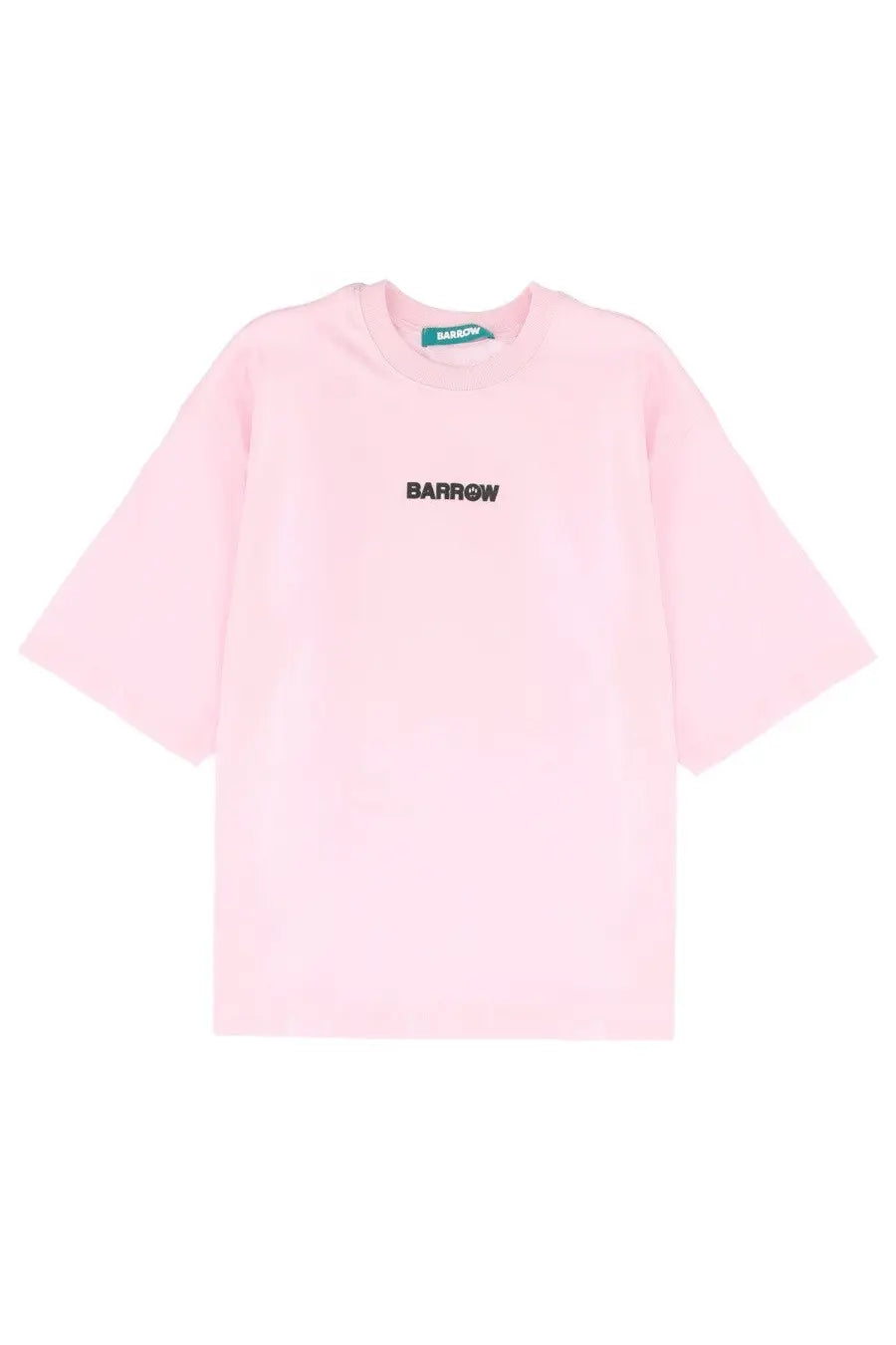 A soft pink oversized short-sleeved barrow unisex shirt with a black barrow logo embroidered on the chest