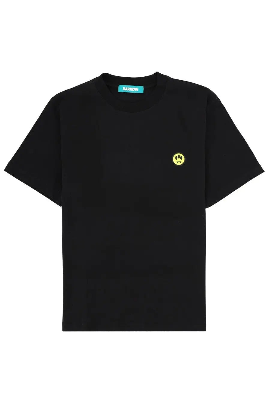 Barrow unisex black short-sleeved t-shirt with a small yellow smiley face embroidered on the left chest