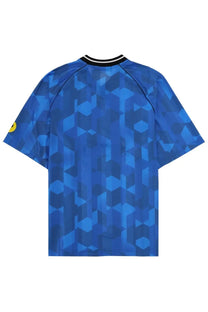 Barrow unisex shirt con blue with a blue geometric pattern and black collar trim in short-sleeved design