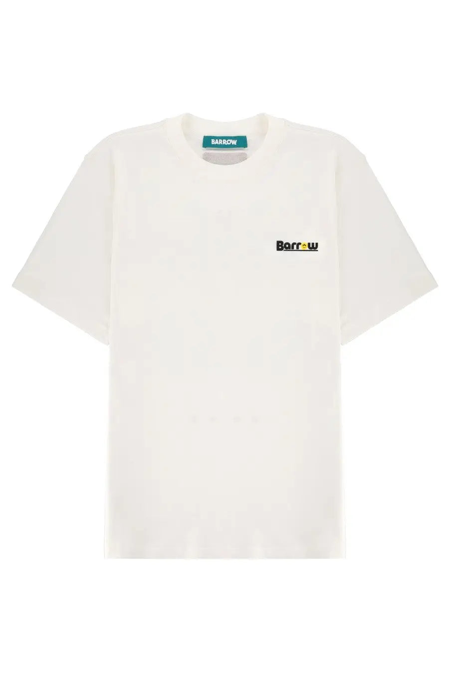 Barrow unisex white cotton t-shirt with a minimalist black and yellow borrow logo on the left chest