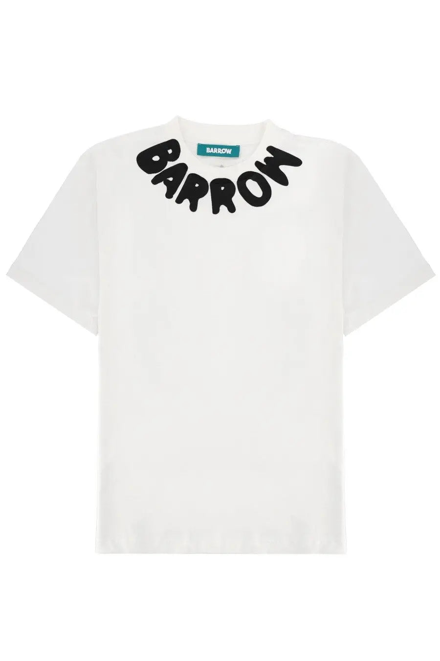White short-sleeved Barrow unisex shirt with bold black embroidered logo on chest in cotton material