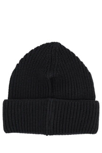 Black ribbed knit wool beanie with folded cuff from barrow unisex wool cap collection