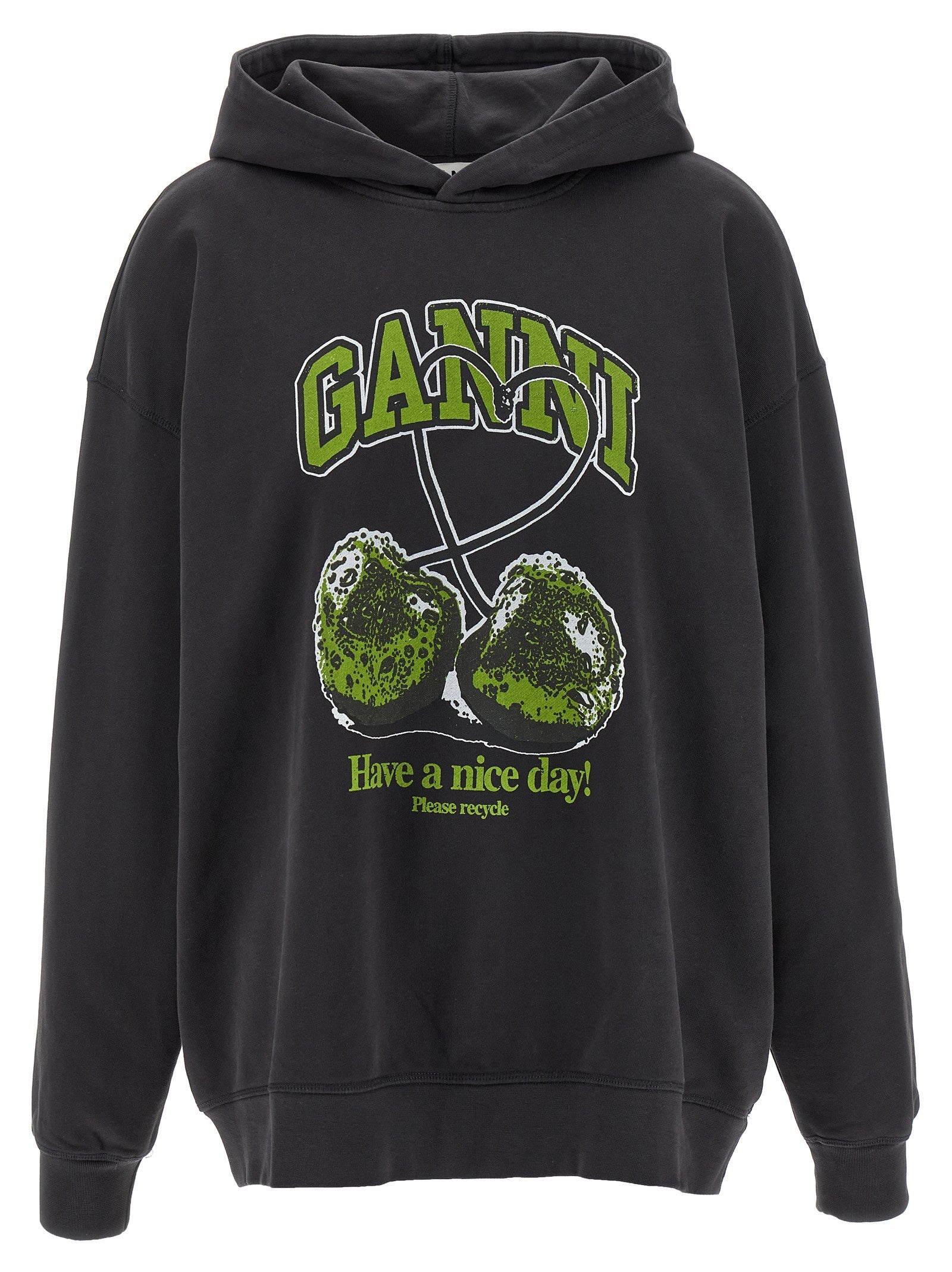 Ganni Basic Jersey Cherry Hoodie Grey