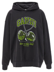 Ganni Basic Jersey Cherry Hoodie Grey