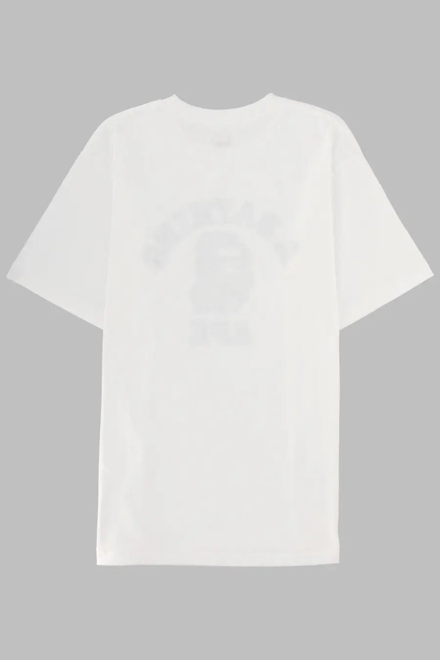 White bape t-shirt with a faded semi-transparent logo print from a bathing ape men’s shirt japanese art collection