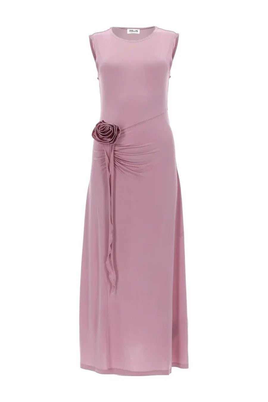 Baum und Pferdgarten women’s soft pink sleeveless maxi dress with draped rose accent at the waist