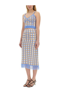 Baum und pferdgarten women’s callis skirt blue light blue and cream checkered knit two-piece with fringed hem