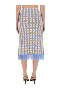 Baum und pferdgarten womens callis skirt blue midi skirt with blue and white checks gold embroidery and fringed hem