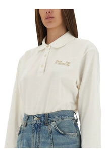 Baum und Pferdgarten women’s polo jeanne white cream long-sleeved shirt with classic collar and embroidered chest text