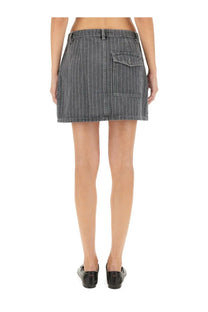 Baum und Pferdgarten women’s sali skirt grey dark gray pinstripe denim mini skirt shown from the back with pocket and belt loop