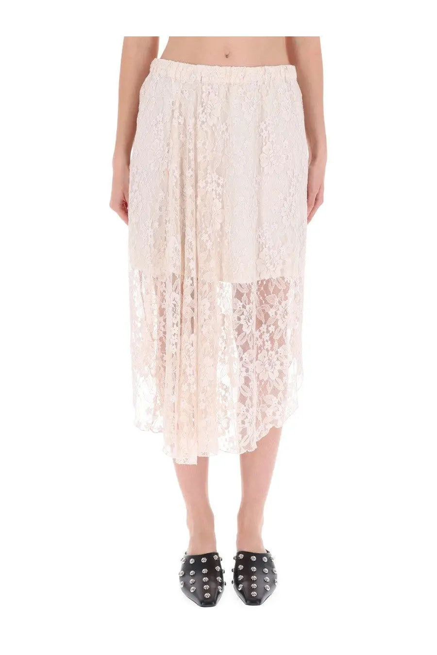Baum und Pferdgarten women’s selmo skirt white flowing off-white lace midi skirt with tiered design and floral patterns
