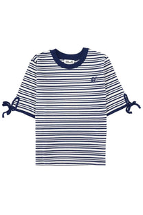 Baum und pferdgarten women’s shirt janet blue navy and white striped short-sleeved t-shirt with ribbed crew neck and tied cuffs