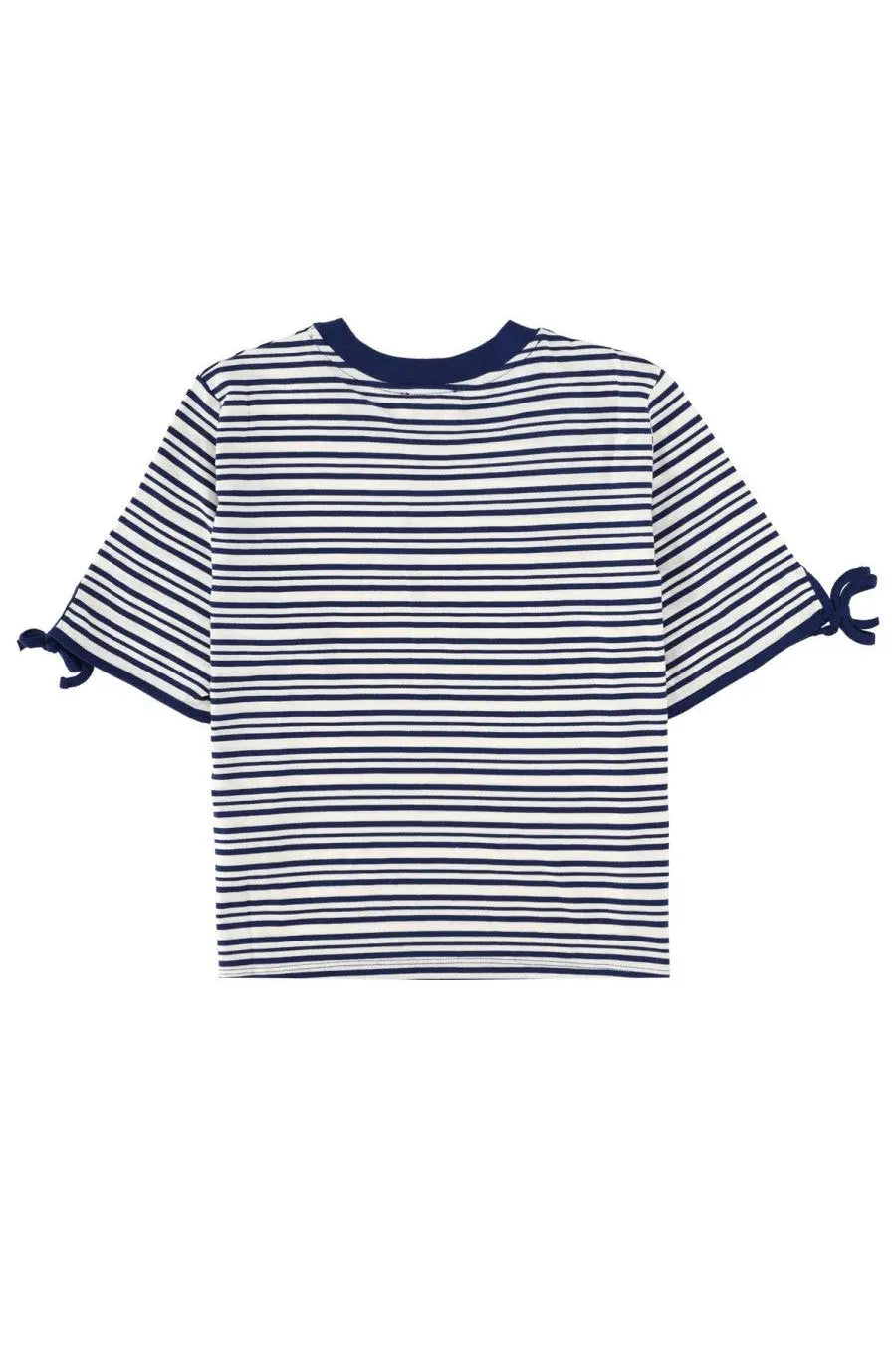 Baum und Pferdgarten women’s shirt Janet blue with navy and white horizontal stripes and tied short-sleeved cuffs