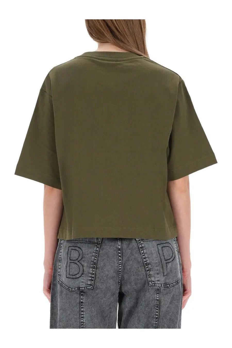 Baum und Pferdgarten women’s olive green cropped t-shirt with short sleeves and round neckline in soft fabric