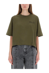 Baum und pferdgarten women’s olive green cropped t-shirt with subtle embroidered logo on the chest
