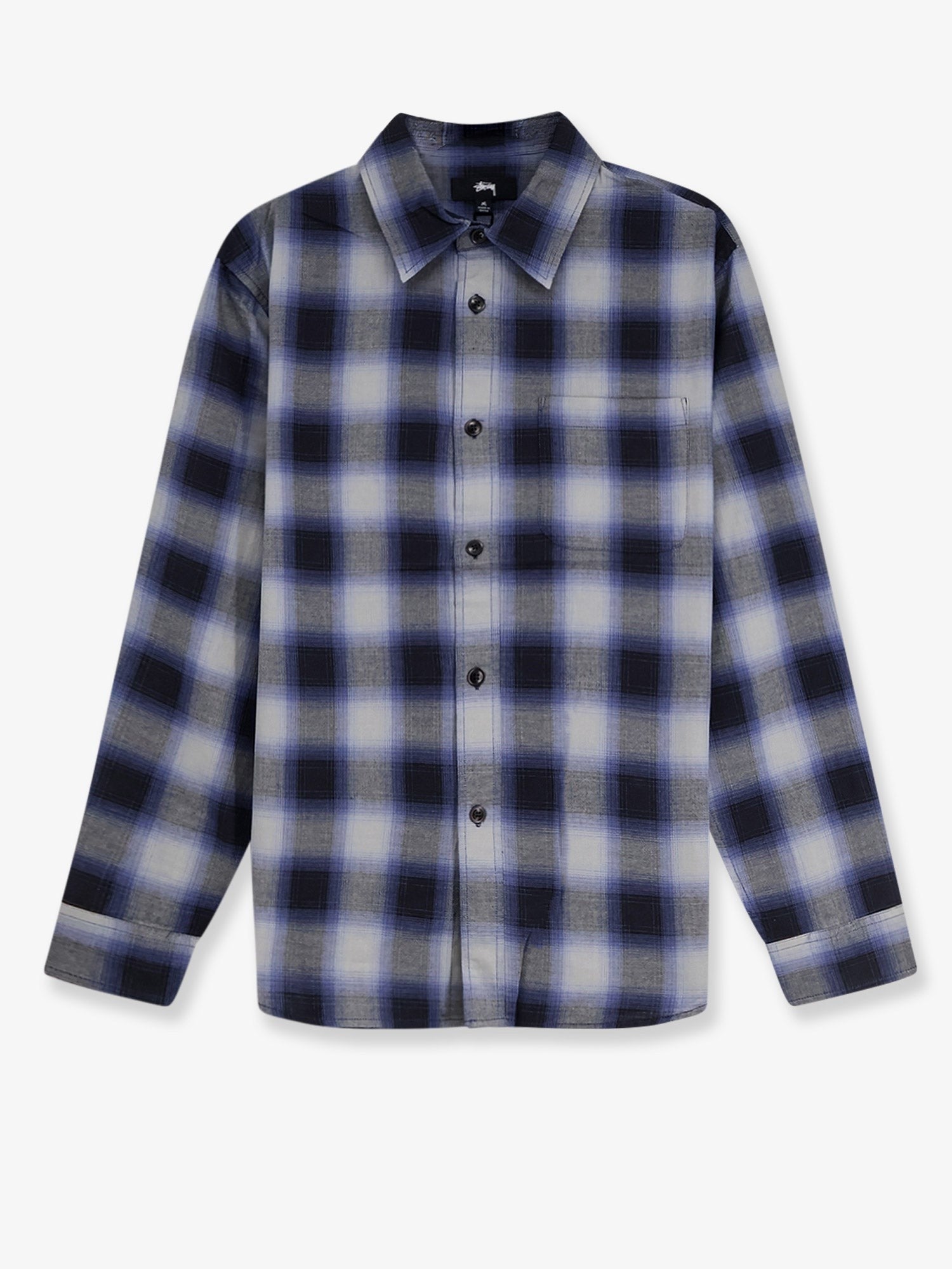 Stussy Men's Beach Ombre Plaid Madras Cotton Shirt Black