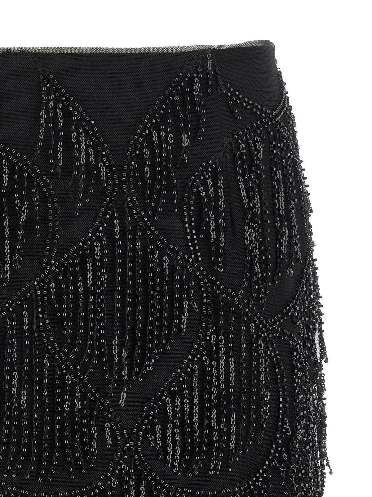ROTATE Birger Christensen Beaded Fringed Skirt Black