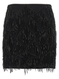ROTATE Birger Christensen Beaded Fringed Skirt Black