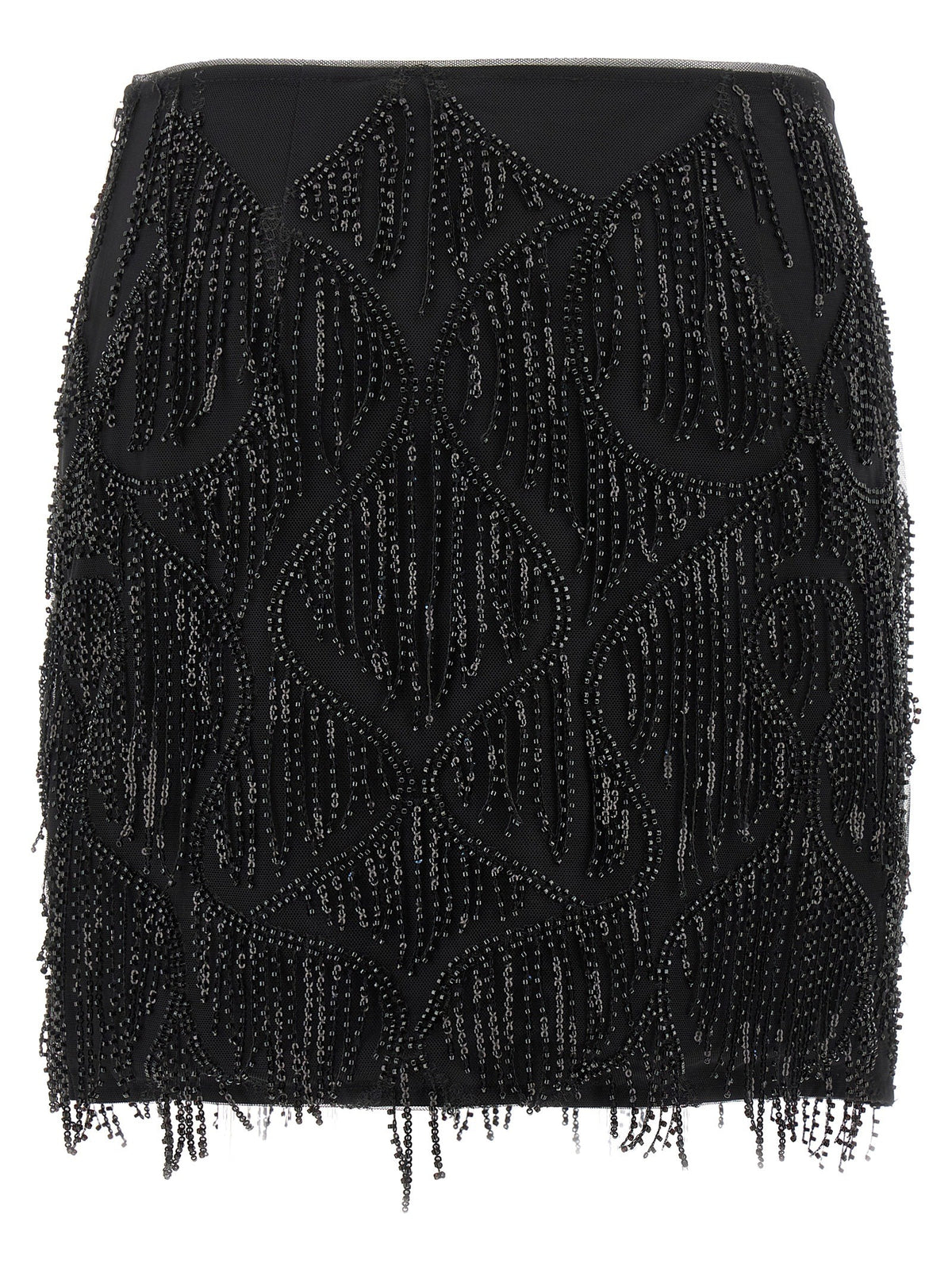 ROTATE Birger Christensen Beaded Fringed Skirt Black, view 2