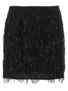ROTATE Birger Christensen Beaded Fringed Skirt Black