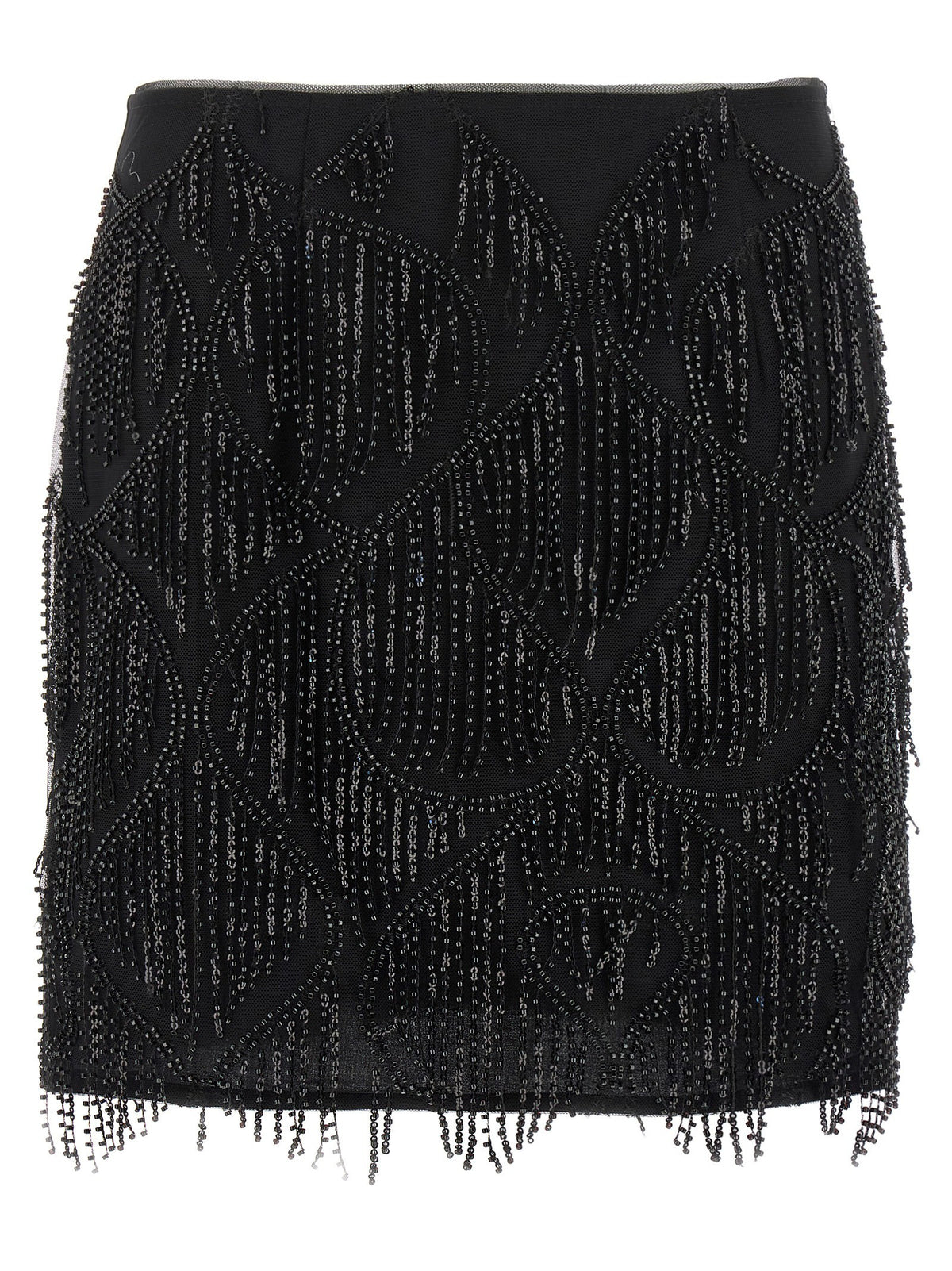 ROTATE Birger Christensen Beaded Fringed Skirt Black
