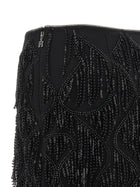 ROTATE Birger Christensen Beaded Fringed Skirt Black, view 4