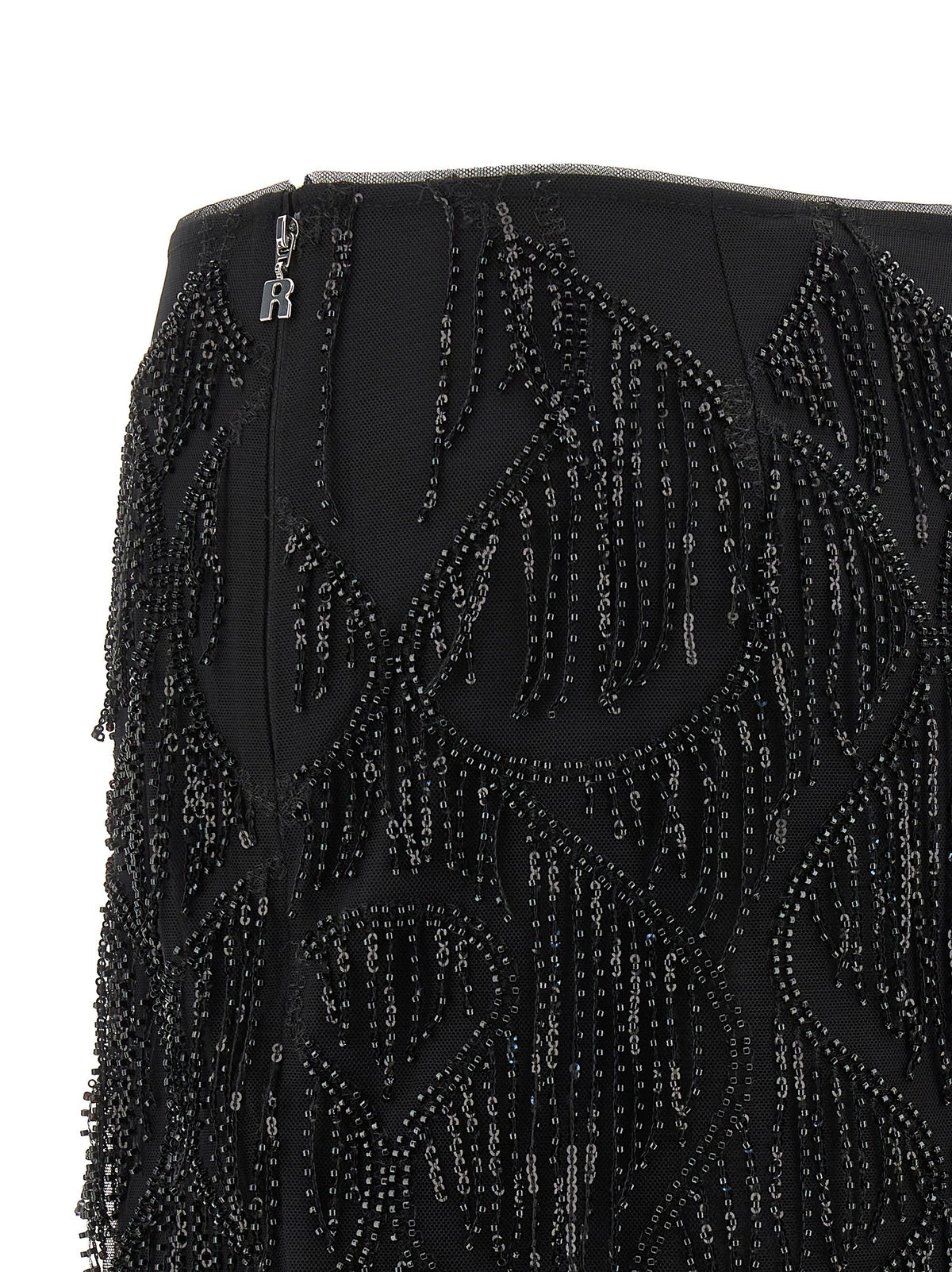 ROTATE Birger Christensen Beaded Fringed Skirt Black
