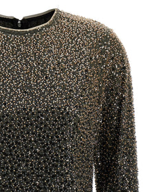 ROTATE Birger Christensen Beaded Ls Mini Dress Brown