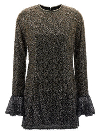 ROTATE Birger Christensen Beaded Ls Mini Dress Brown