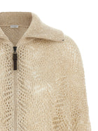 Brunello Cucinelli Beige Dazzling Abstract Leaf Cardigan Beige