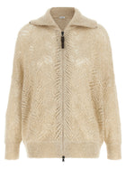 Brunello Cucinelli Beige Dazzling Abstract Leaf Cardigan Beige