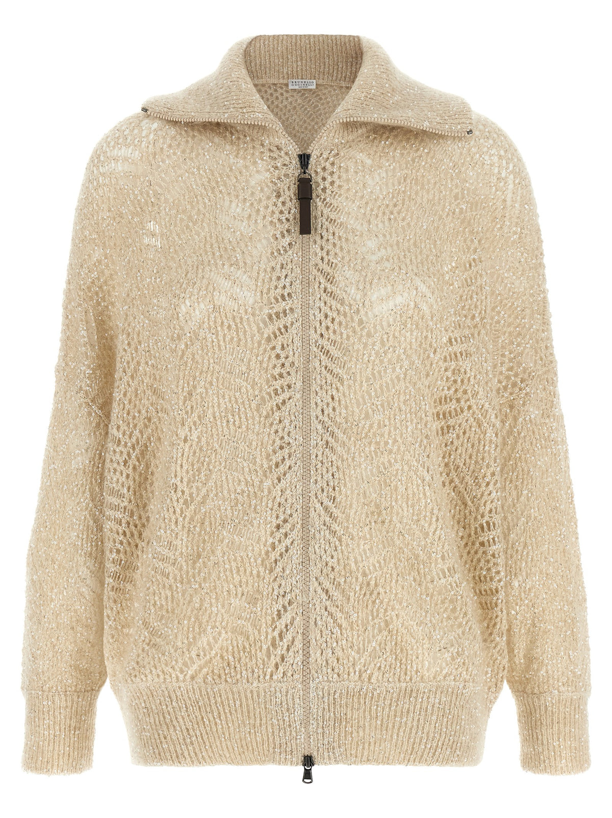 Brunello Cucinelli Beige Dazzling Abstract Leaf Cardigan Beige