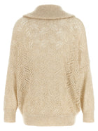 Brunello Cucinelli Beige Dazzling Abstract Leaf Cardigan Beige