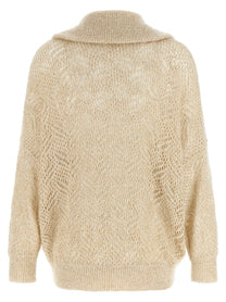 Brunello Cucinelli Beige Dazzling Abstract Leaf Cardigan Beige