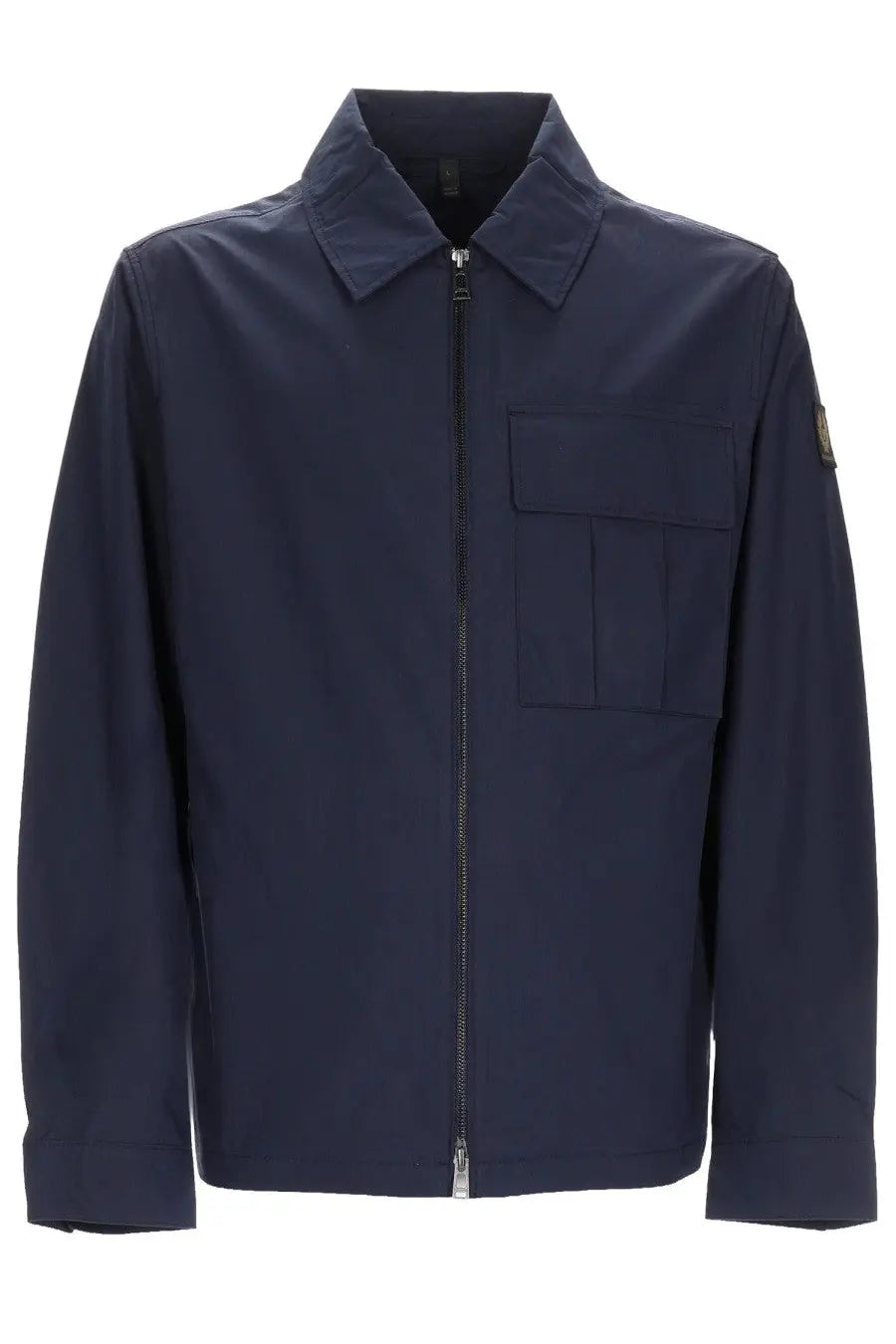 Belstaff men’s giacca overshirt cargo blue navy blue zip-front jacket with collar and chest pocket in cotton blend