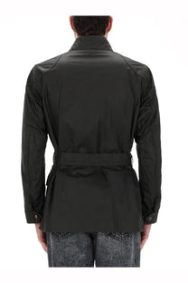 Belstaff men’s trialmaster jacket black with belted waist and structured shoulders in waxed cotton material