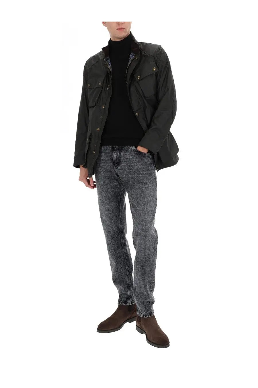 Belstaff men’s trialmaster jacket black dark green waxed cotton with flap pockets and brass buttons