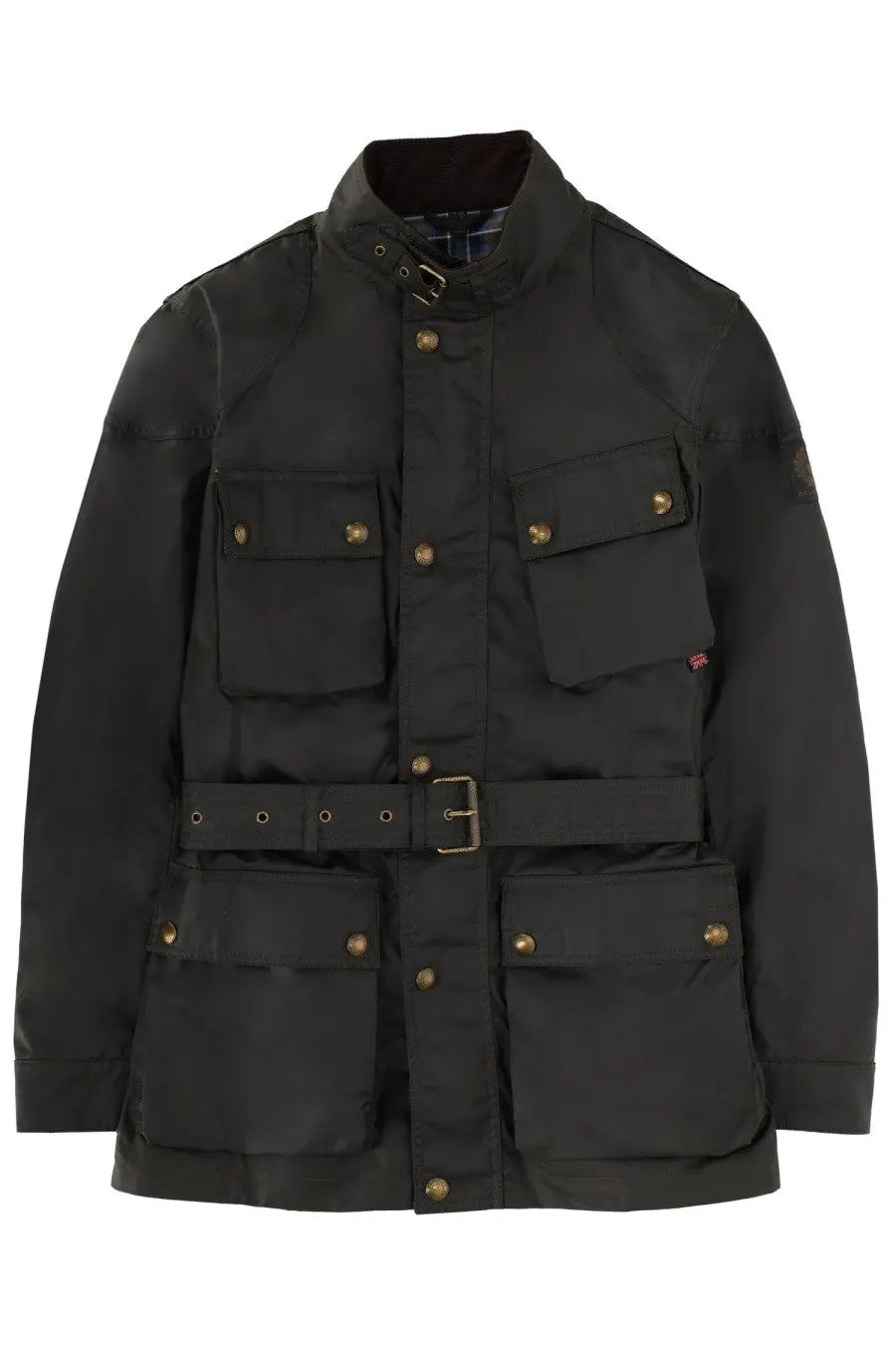 Belstaff men’s trialmaster field jacket in black with brass buttons and matching belt buckle