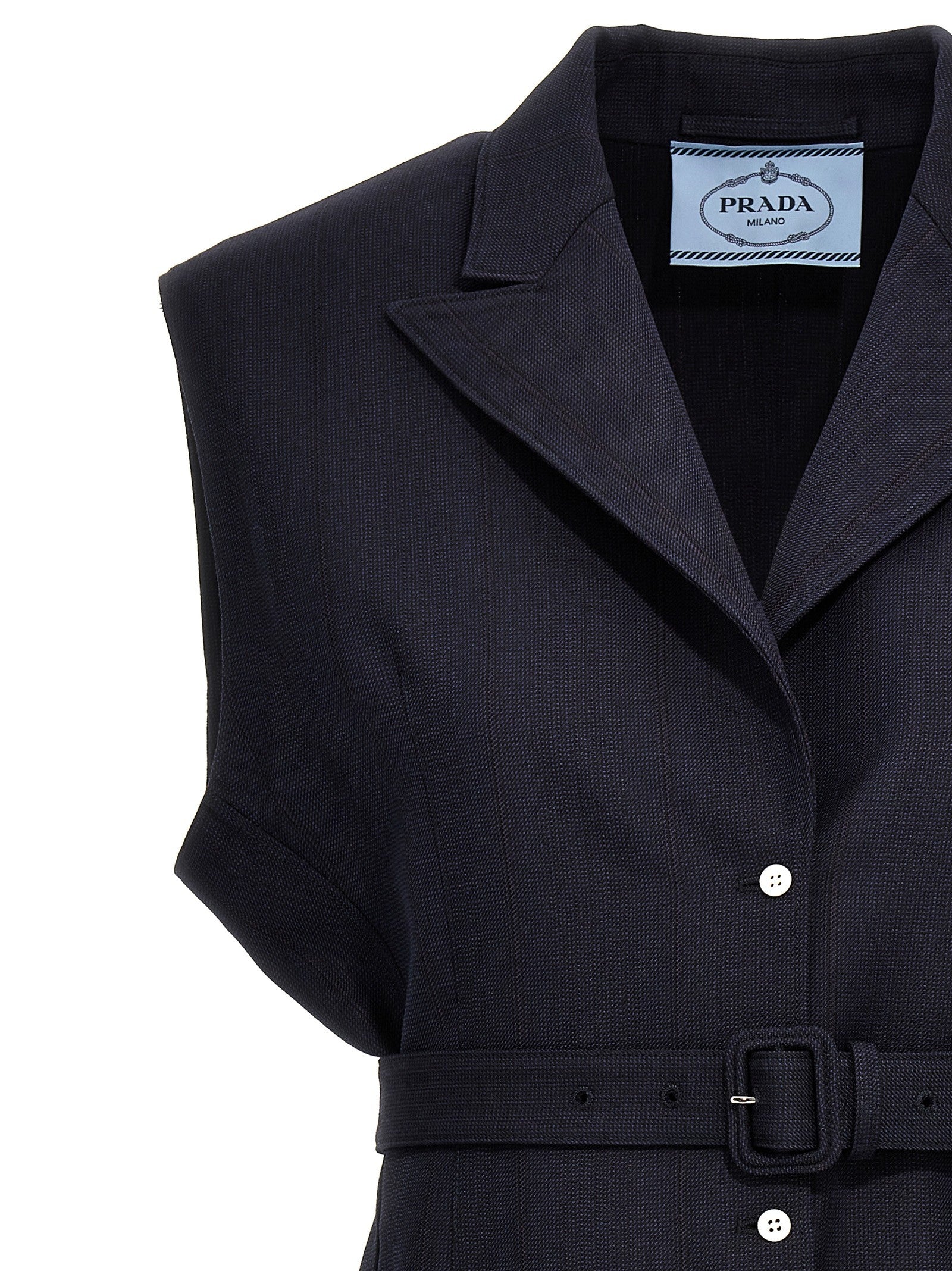 PRADA Belt Wool Vest Blue