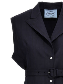 PRADA Belt Wool Vest Blue