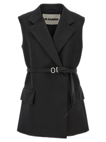 Jil Sander Belt Wool Vest Black