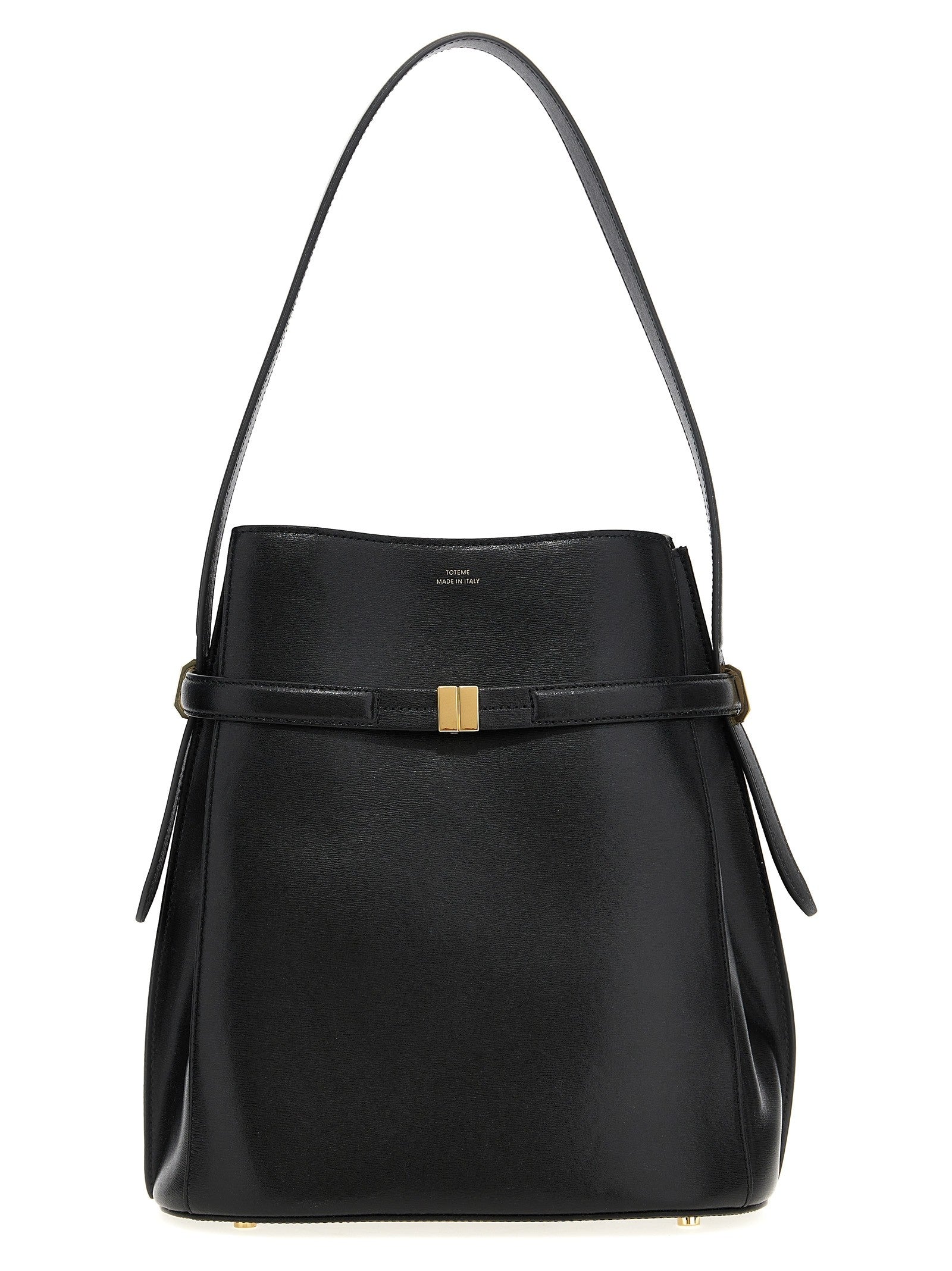 Toteme Women's Belted Leather Bucket Bag Black
