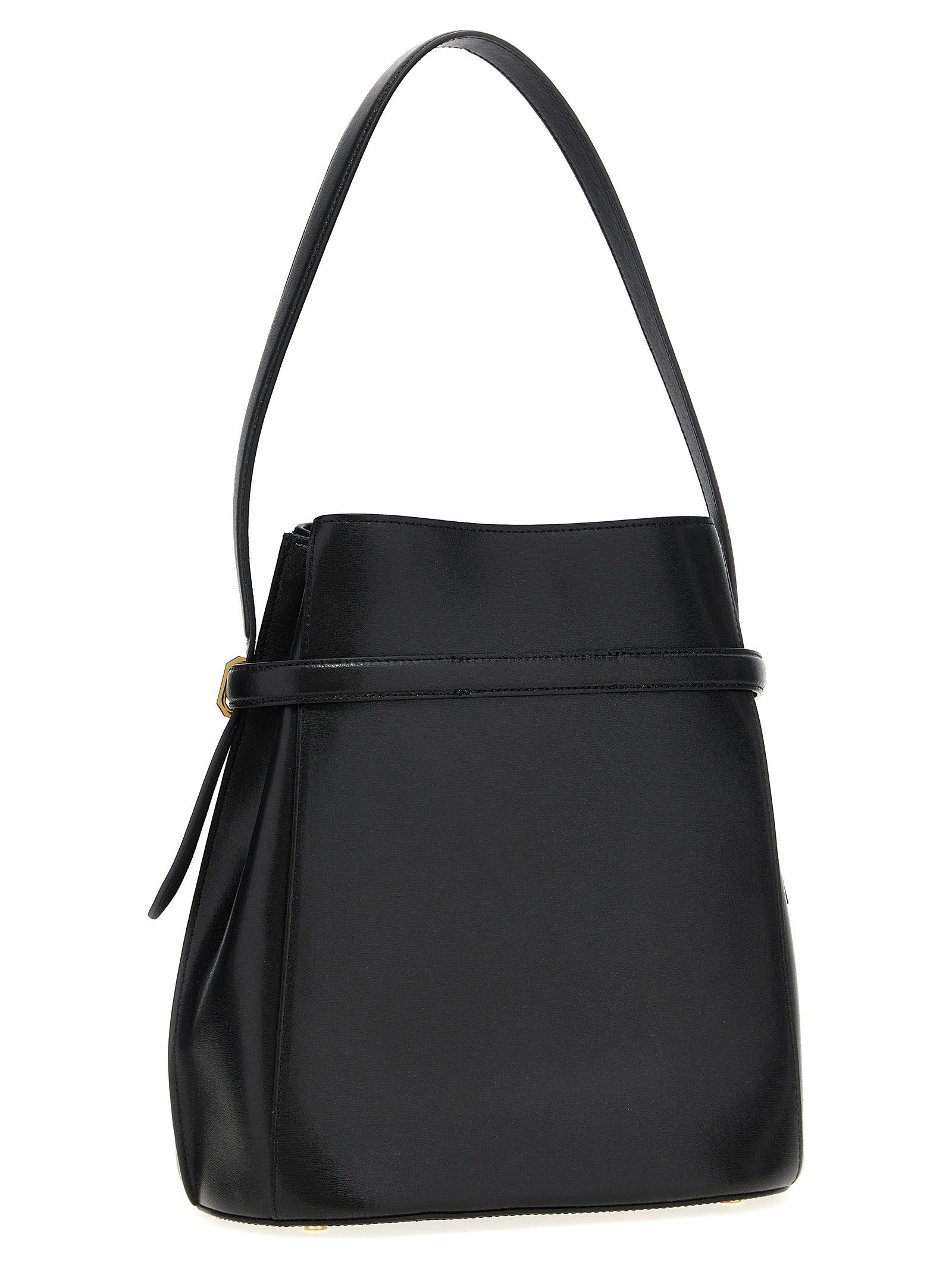 Toteme Women's Belted Leather Bucket Bag Black