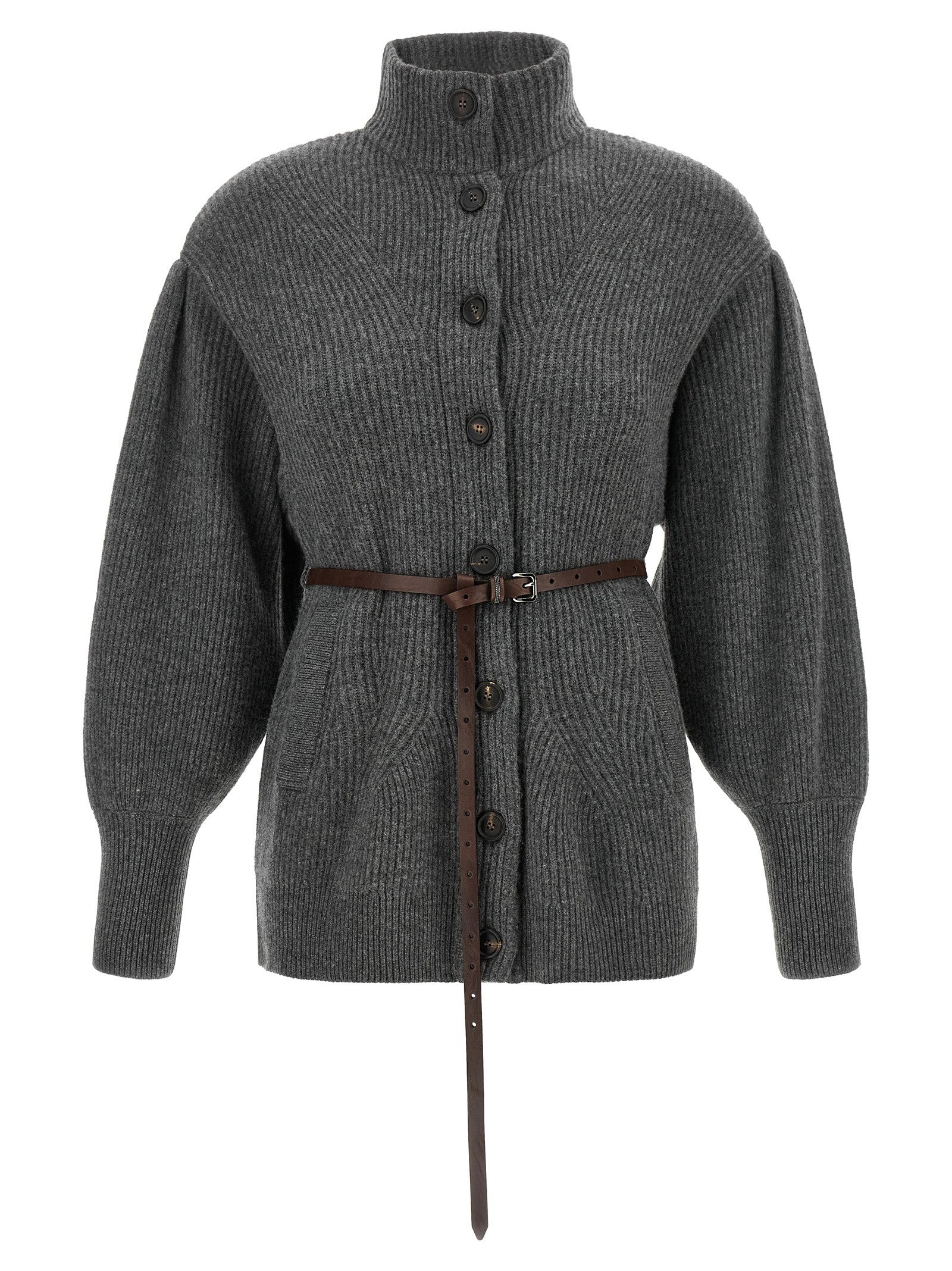 Brunello Cucinelli Belted Cardigan Grey
