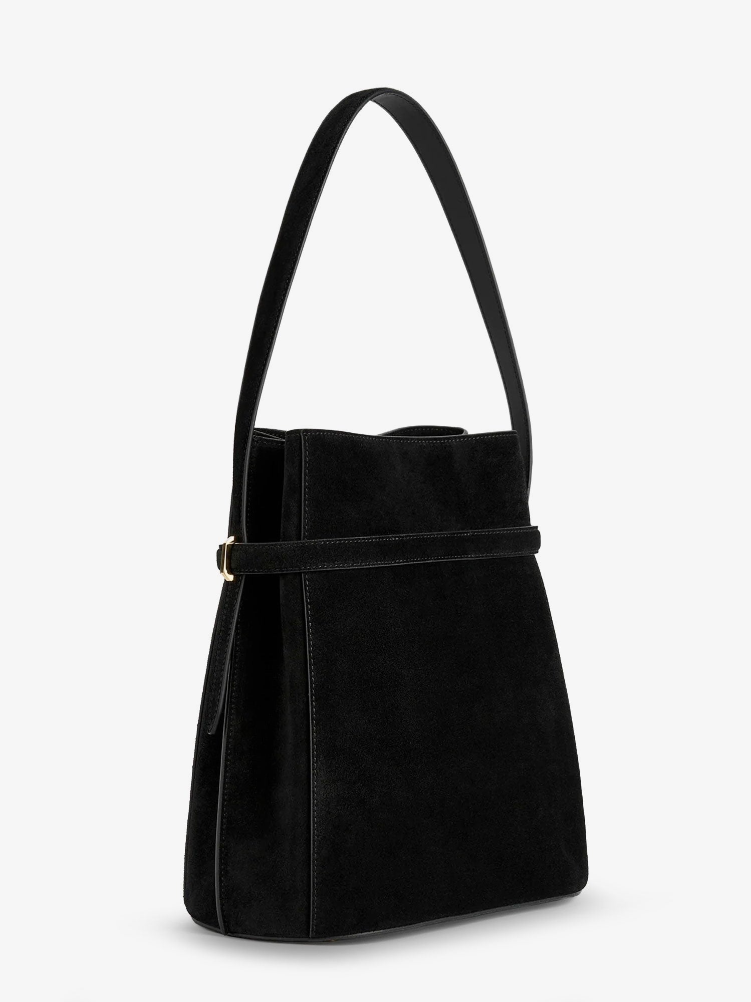 Toteme Women's Belted Suede Bucket Bag Black