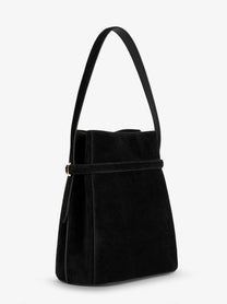 Toteme Women's Belted Suede Bucket Bag Black