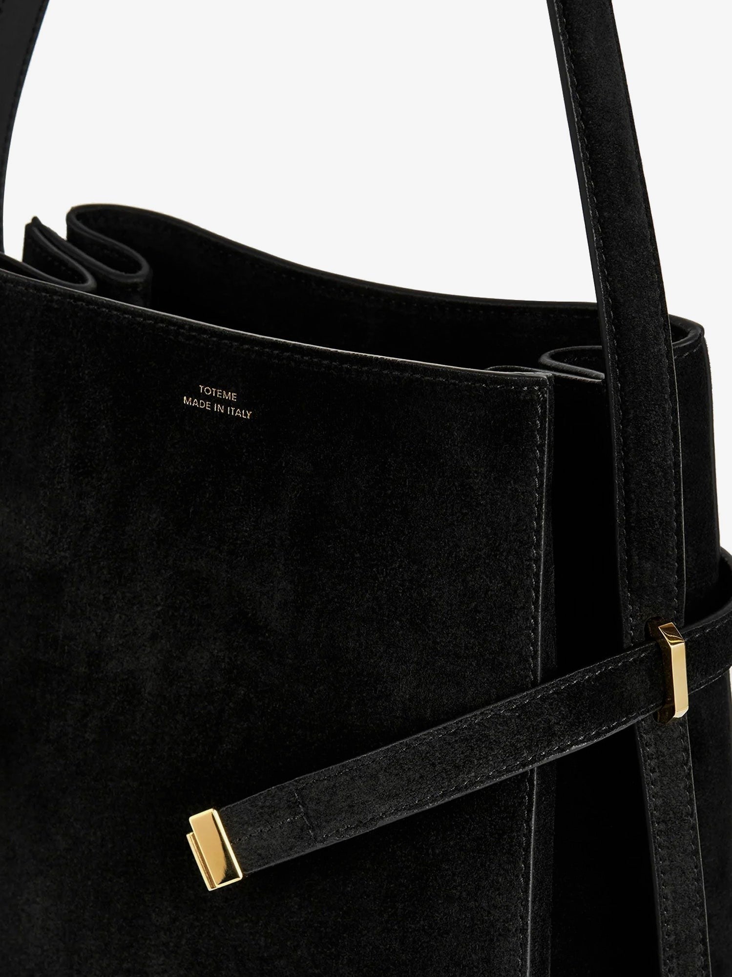 Toteme Women's Belted Suede Bucket Bag Black